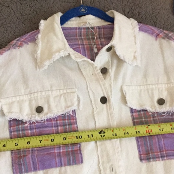 NWOT POL Cream & Purple Flannel Women’s Button Front Shacket - Picture 7 of 16